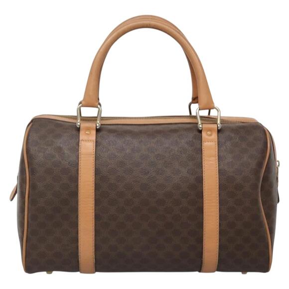 CELINE Macadam Canvas Boston Bag Pvc Leather Brown Gold - Picture 3 of 12